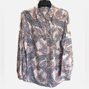 Chico’s No Iron Paisley Button Front Blouse Size 3 XL Wrinkle Resistant Career
